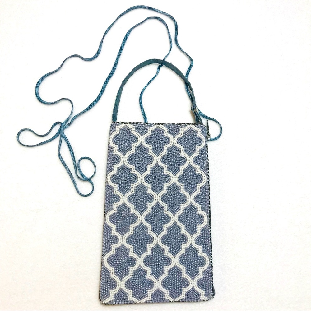 Gray & White Beaded Crossbody